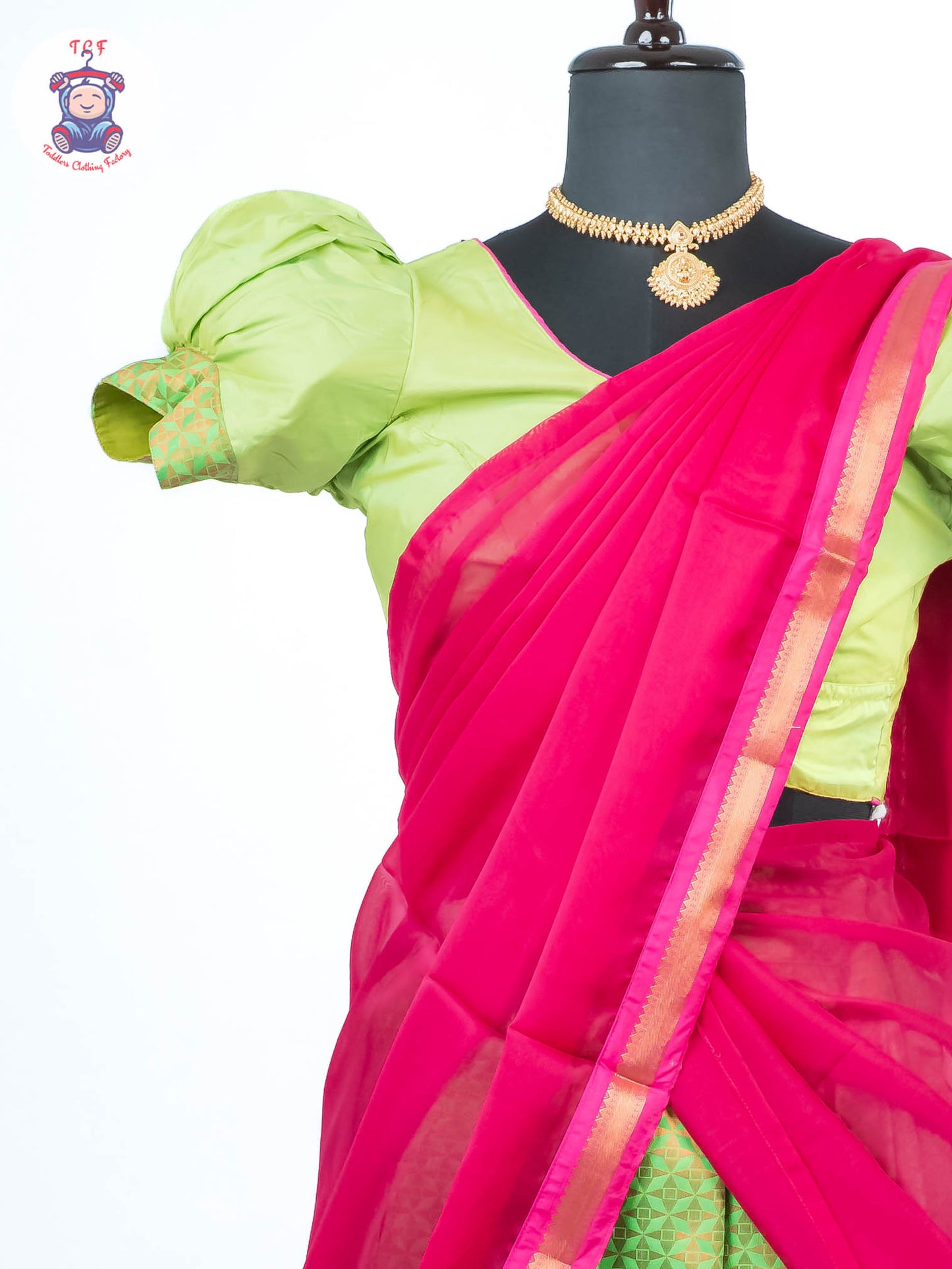 Parrot Green & Pink - Adult Readymade Half Saree