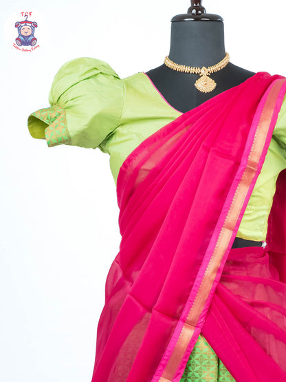 Parrot Green & Pink - Adult Readymade Half Saree