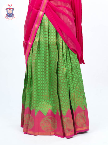 Parrot Green & Pink - Adult Readymade Half Saree