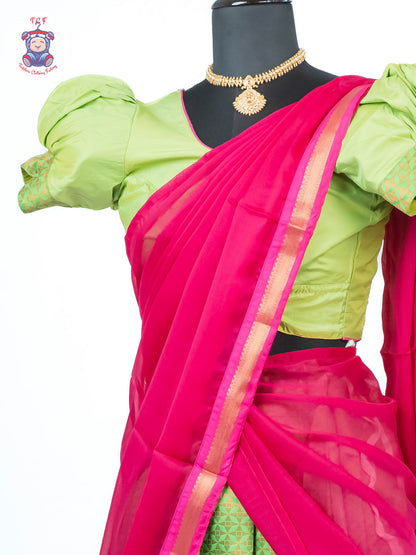Parrot Green & Pink - Adult Readymade Half Saree