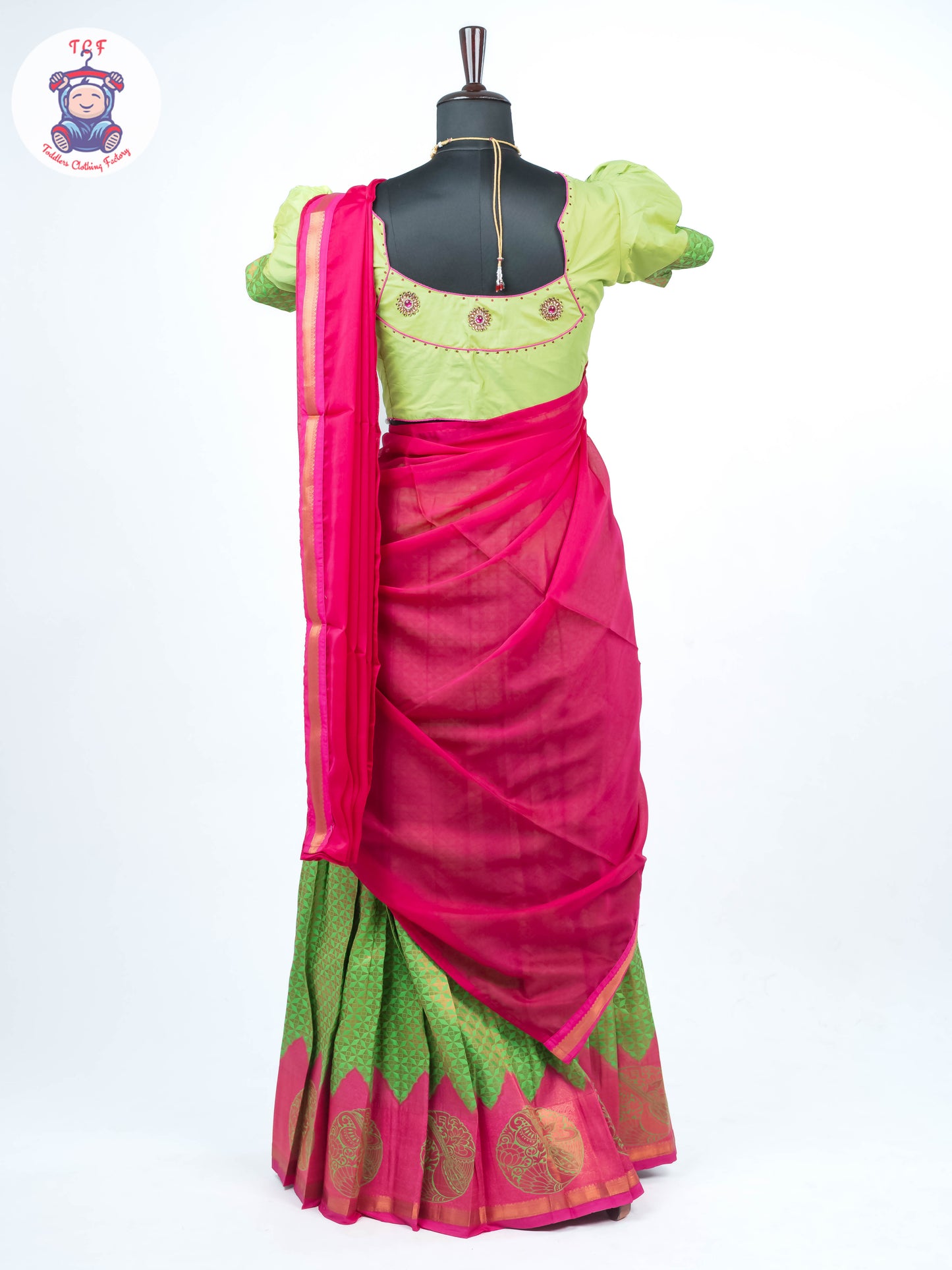 Parrot Green & Pink - Adult Readymade Half Saree