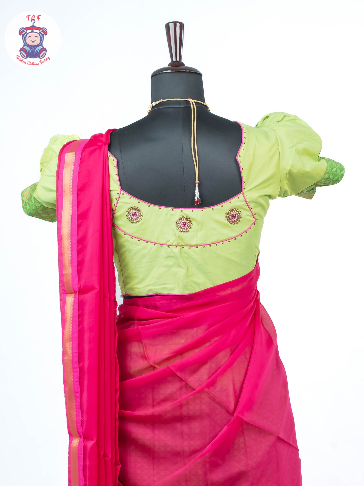 Parrot Green & Pink - Adult Readymade Half Saree