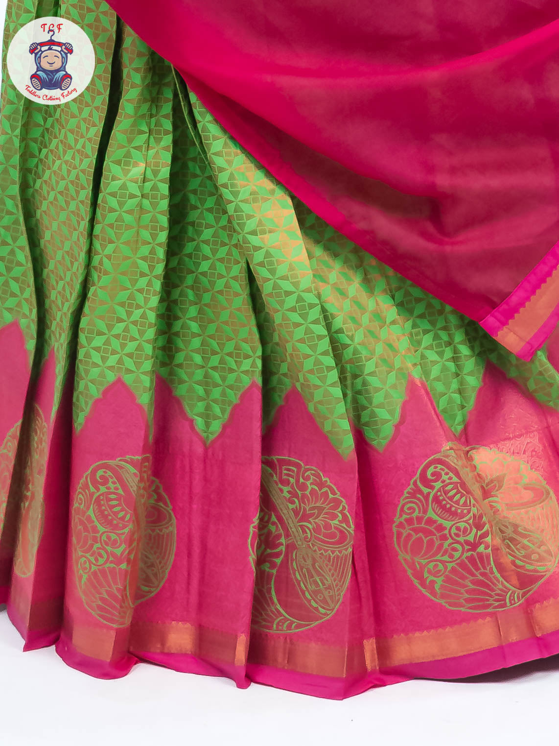 Parrot Green & Pink - Adult Readymade Half Saree