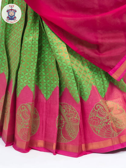 Parrot Green & Pink - Adult Readymade Half Saree