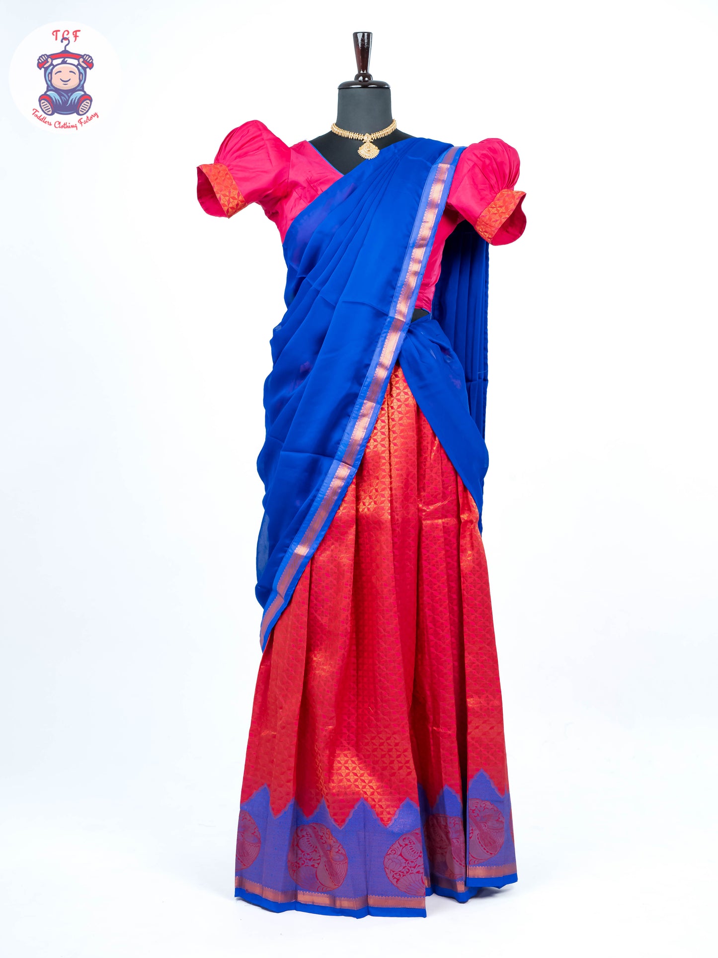 Pink & Royal Blue - Adult Readymade Half Saree