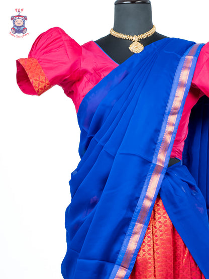 Pink & Royal Blue - Adult Readymade Half Saree