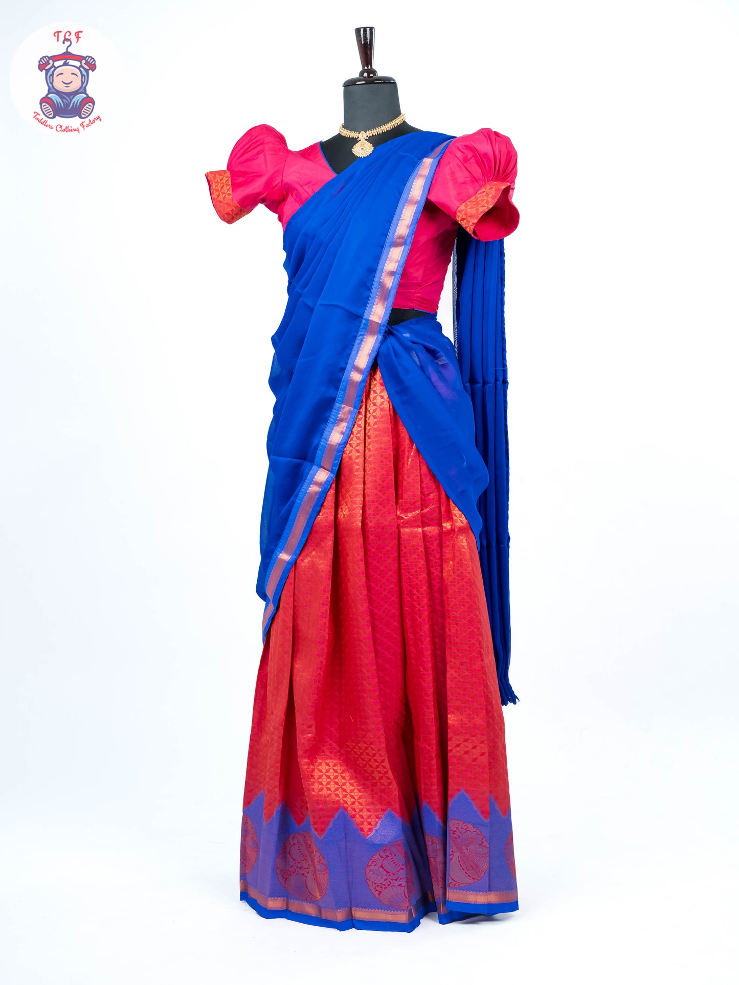 Pink & Royal Blue - Adult Readymade Half Saree
