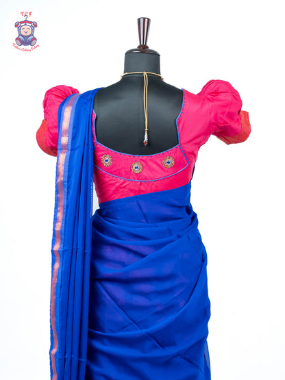 Pink & Royal Blue - Adult Readymade Half Saree