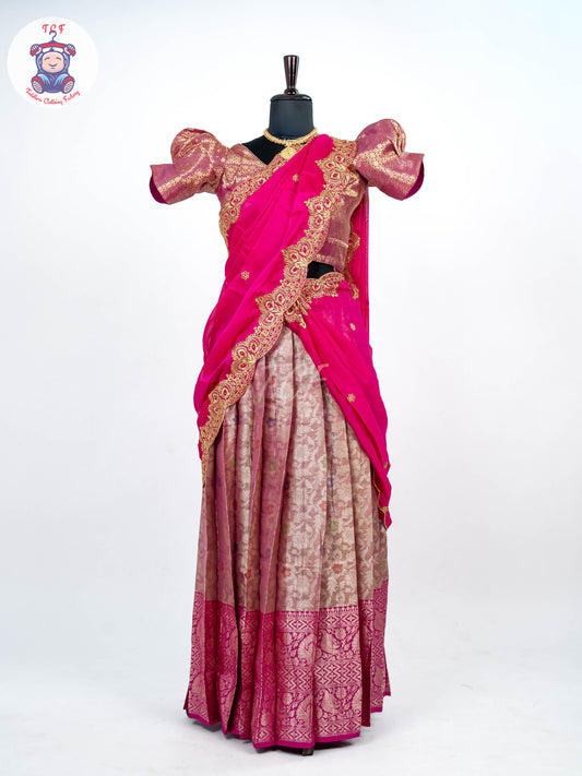 Majentha & Pink - Readymade Half Saree