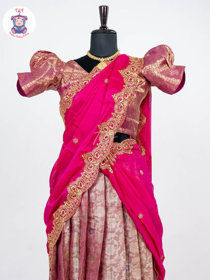 Majentha & Pink - Readymade Half Saree