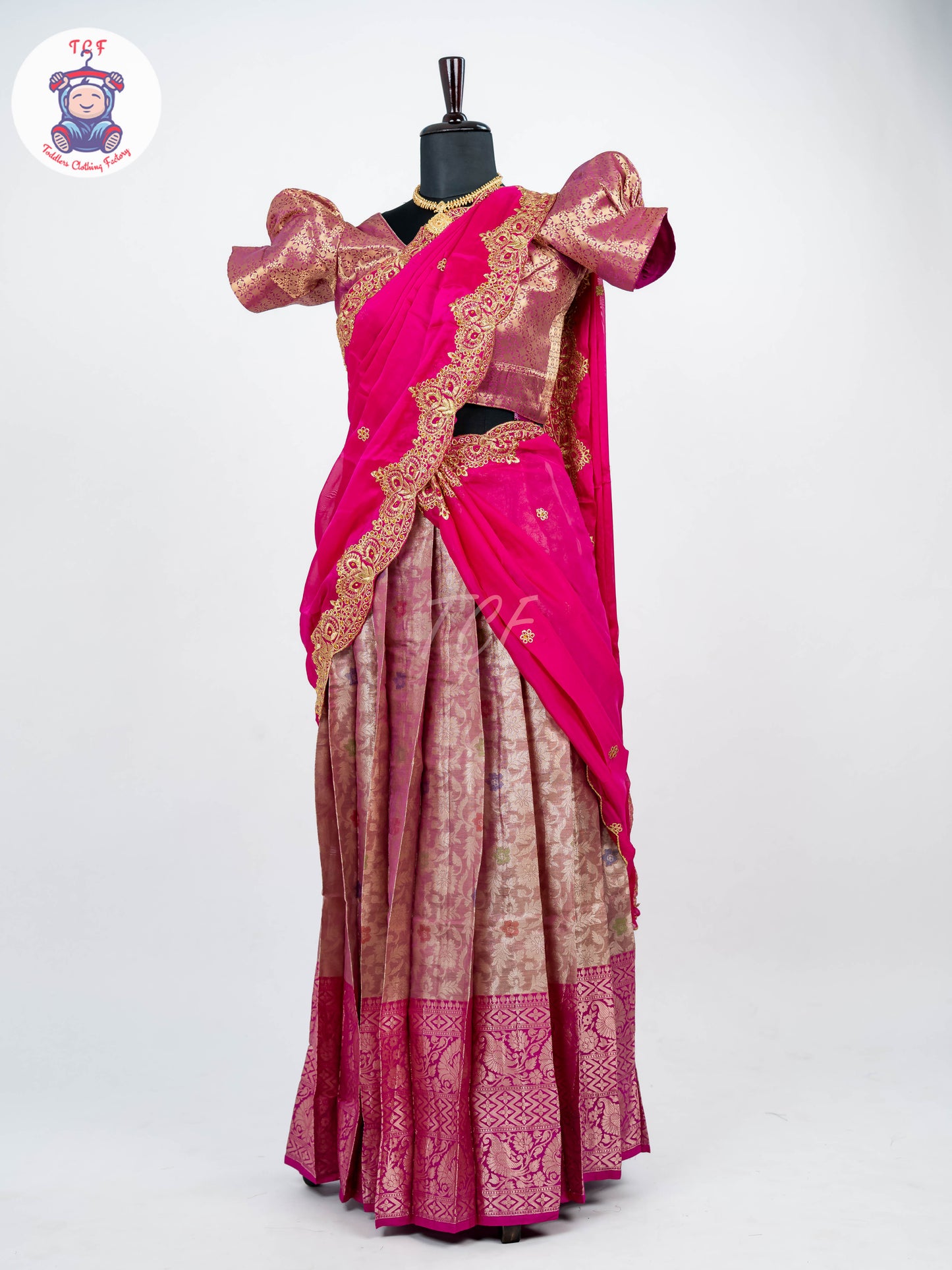 Majentha & Pink - Readymade Half Saree