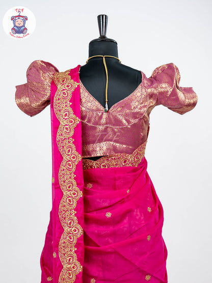 Majentha & Pink - Readymade Half Saree