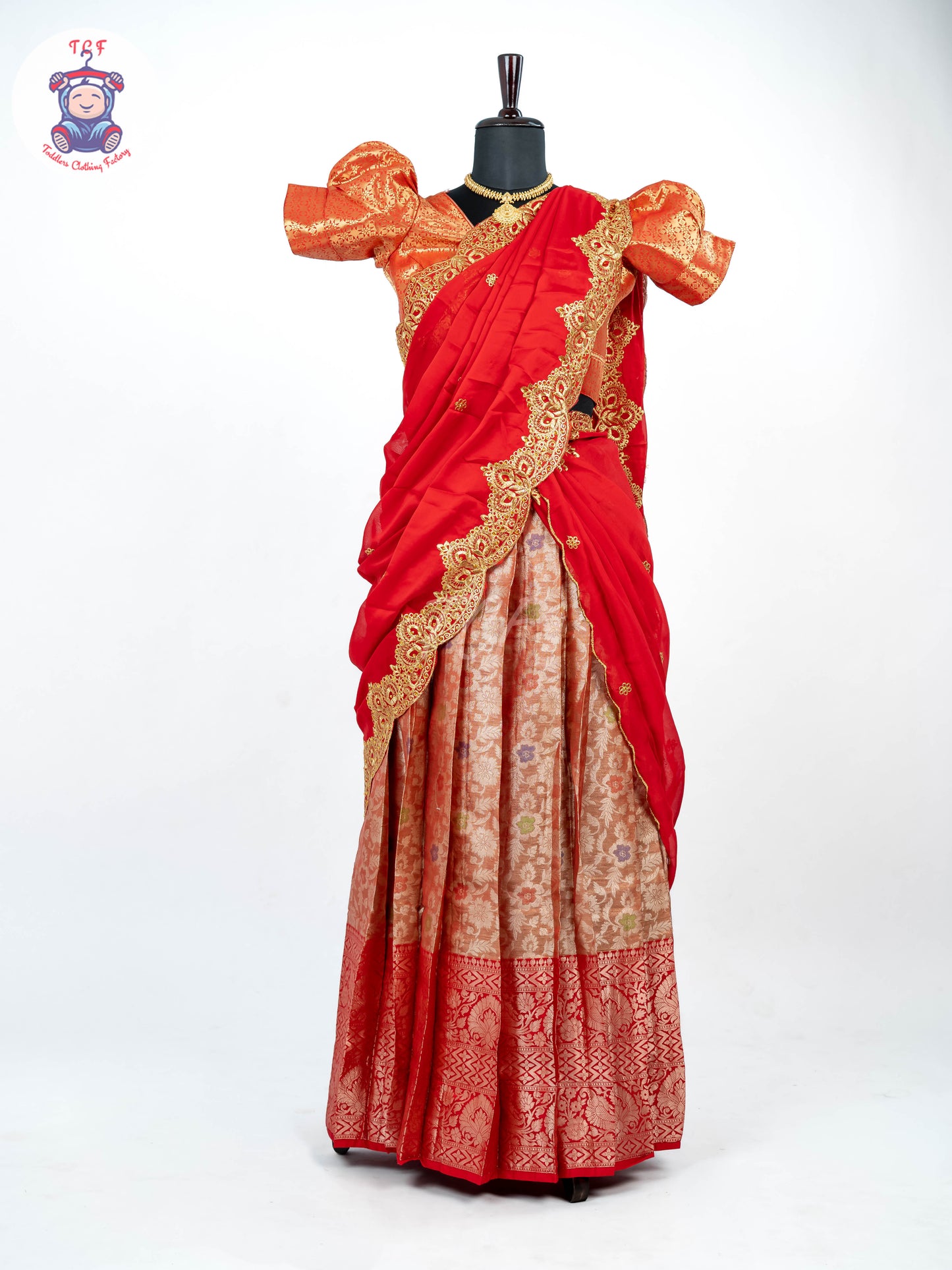 Red & Gold - Readymade Half Saree