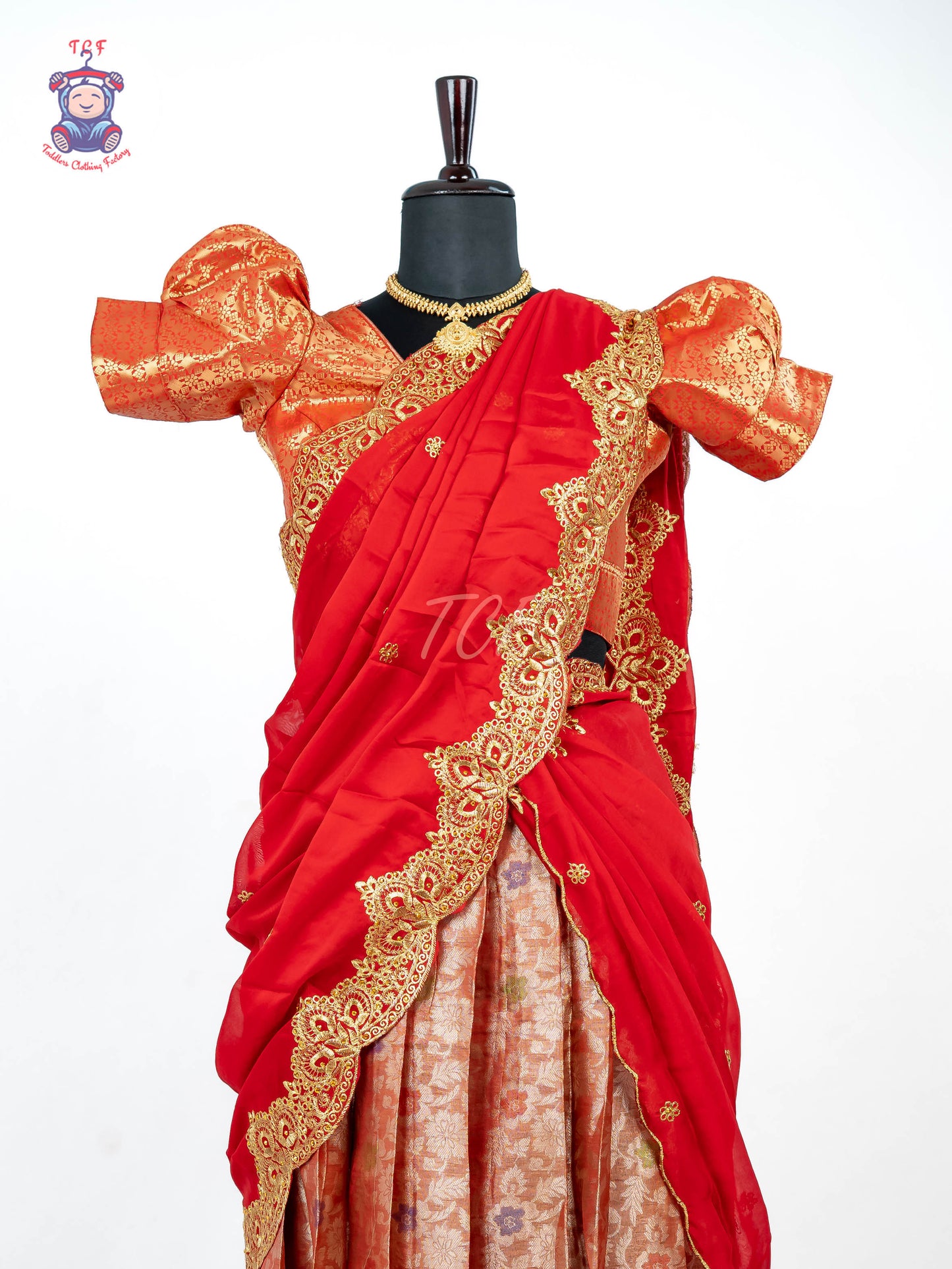 Red & Gold - Readymade Half Saree