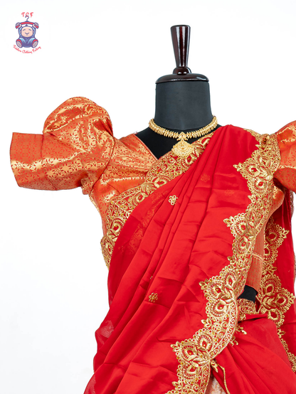 Red & Gold - Readymade Half Saree