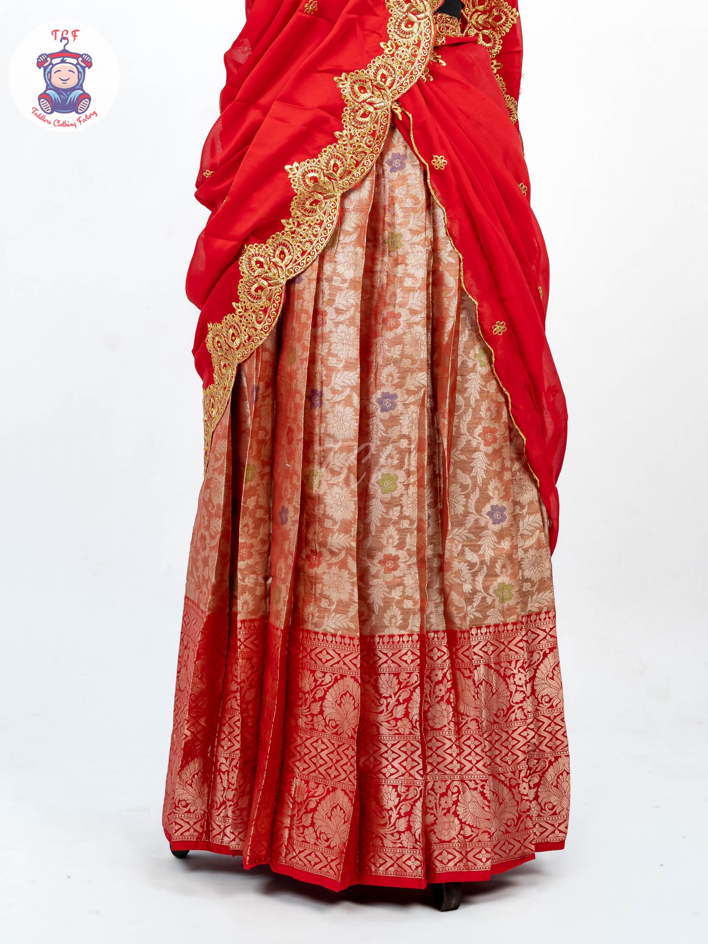Red & Gold - Readymade Half Saree