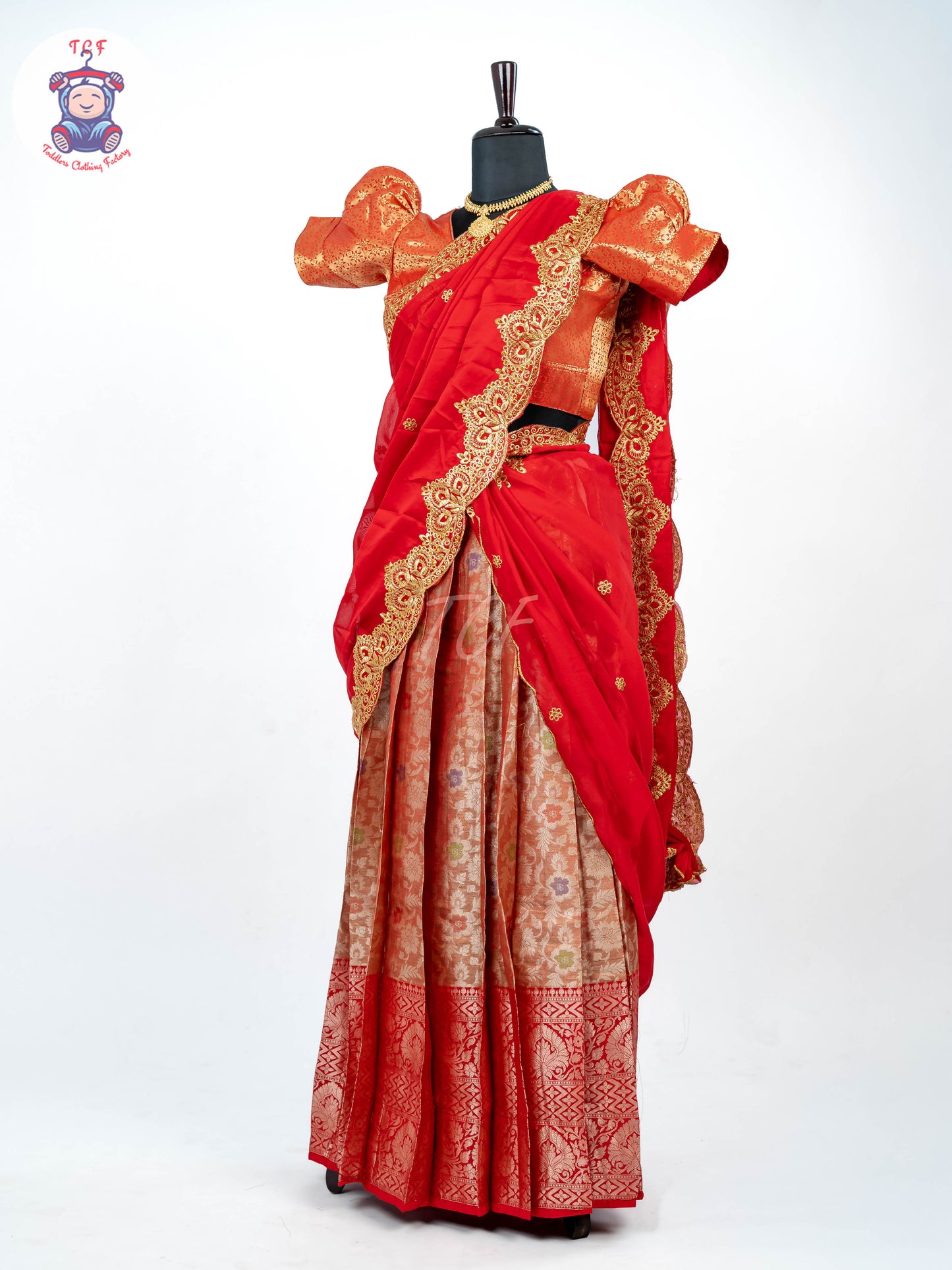 Red & Gold - Readymade Half Saree
