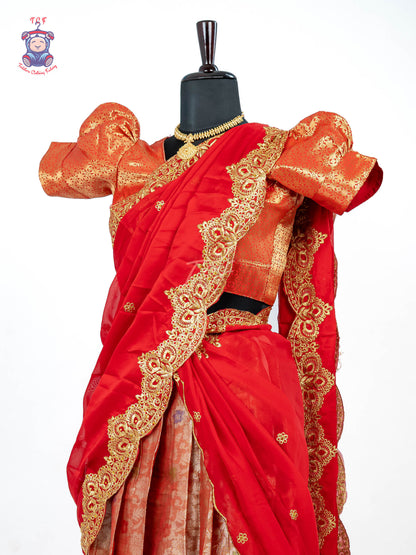 Red & Gold - Readymade Half Saree