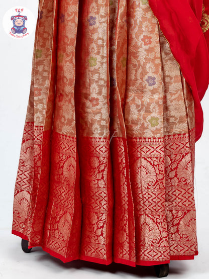Red & Gold - Readymade Half Saree