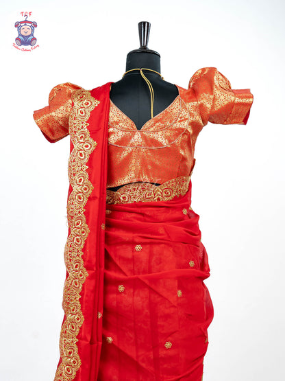 Red & Gold - Readymade Half Saree