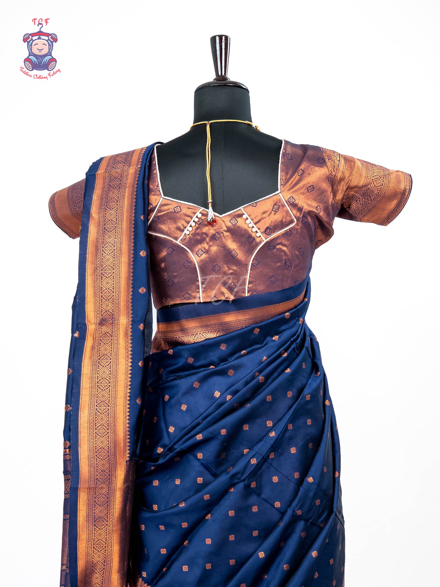 Blue & Cream - Readymade Half Saree