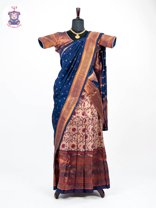 Blue & Cream - Readymade Half Saree