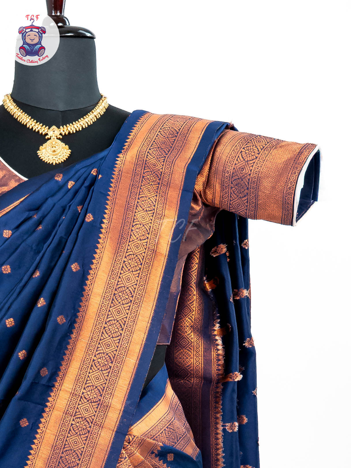 Blue & Cream - Readymade Half Saree