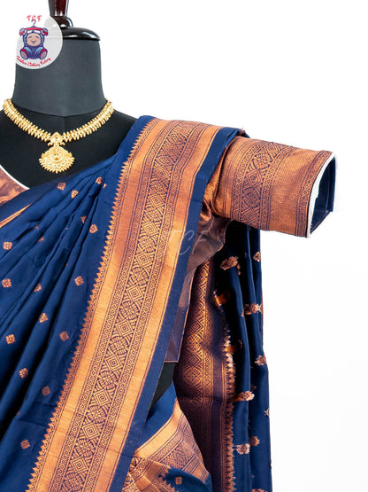 Blue & Cream - Readymade Half Saree