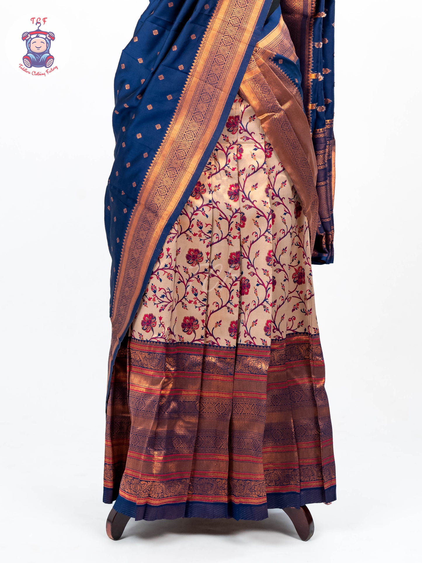 Blue & Cream - Readymade Half Saree