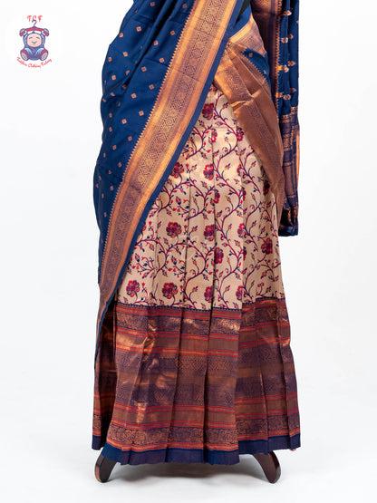 Blue & Cream - Readymade Half Saree