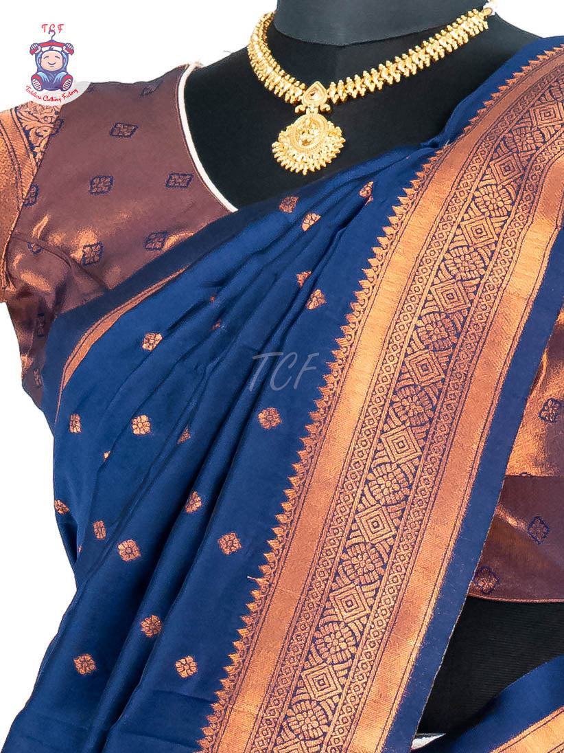 Blue & Cream - Readymade Half Saree