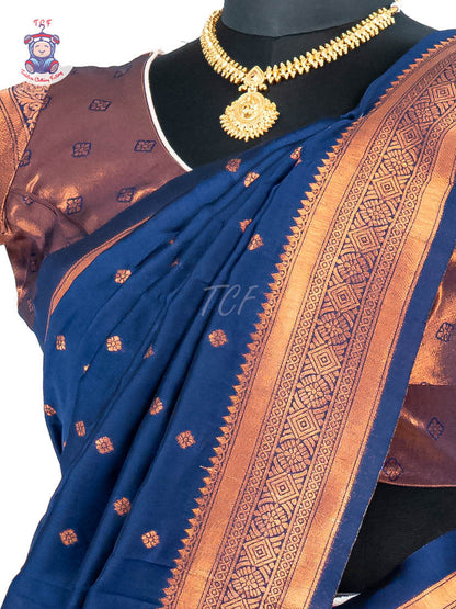 Blue & Cream - Readymade Half Saree