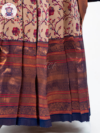 Blue & Cream - Readymade Half Saree