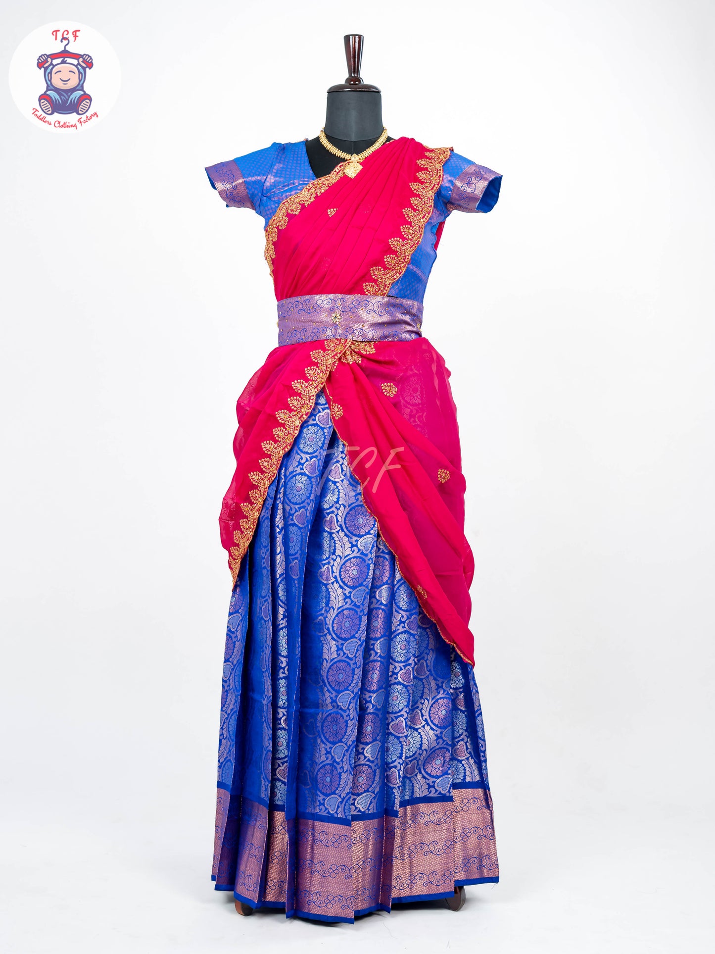 Blue & Pink - Readymade Half Saree