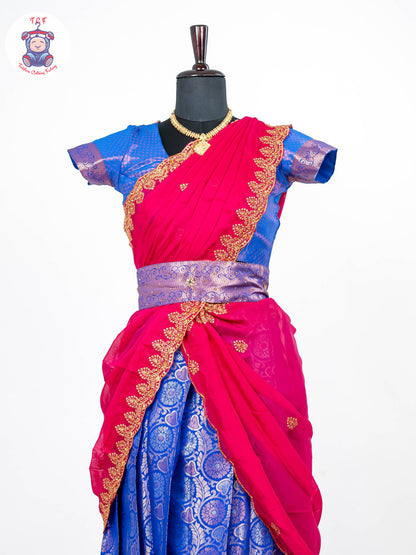 Blue & Pink - Readymade Half Saree
