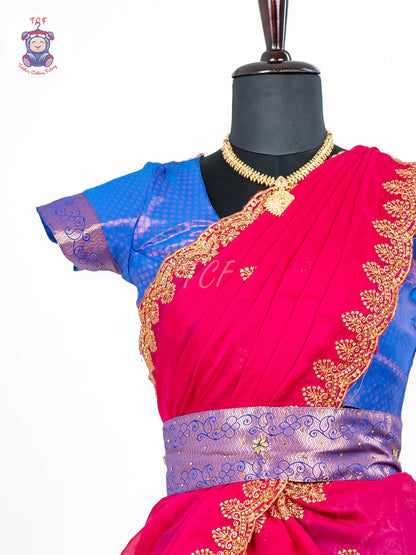 Blue & Pink - Readymade Half Saree