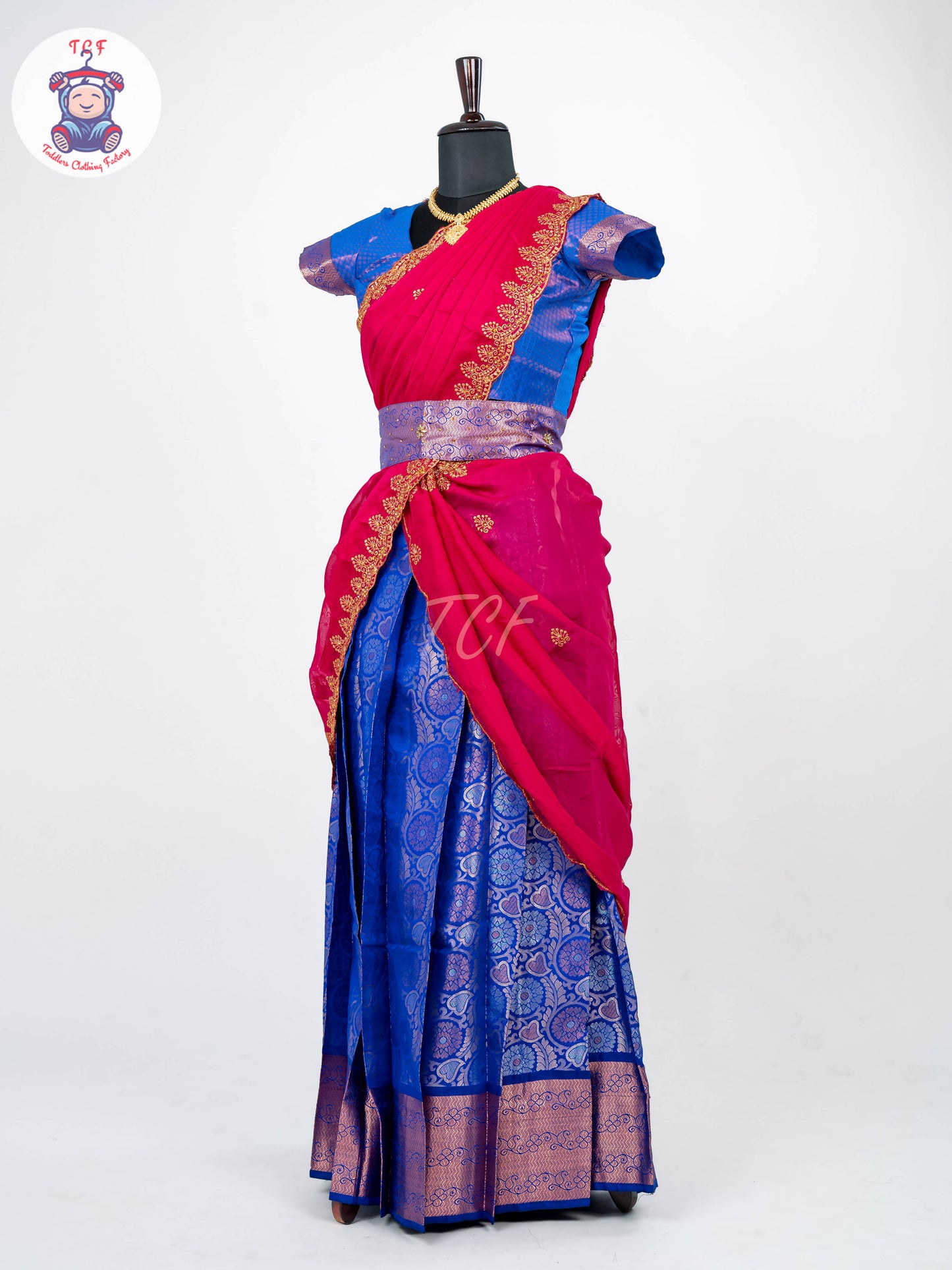 Blue & Pink - Readymade Half Saree