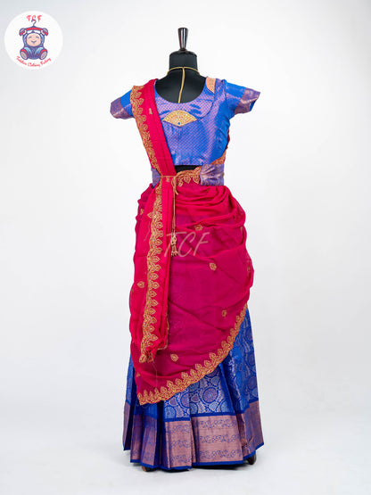 Blue & Pink - Readymade Half Saree