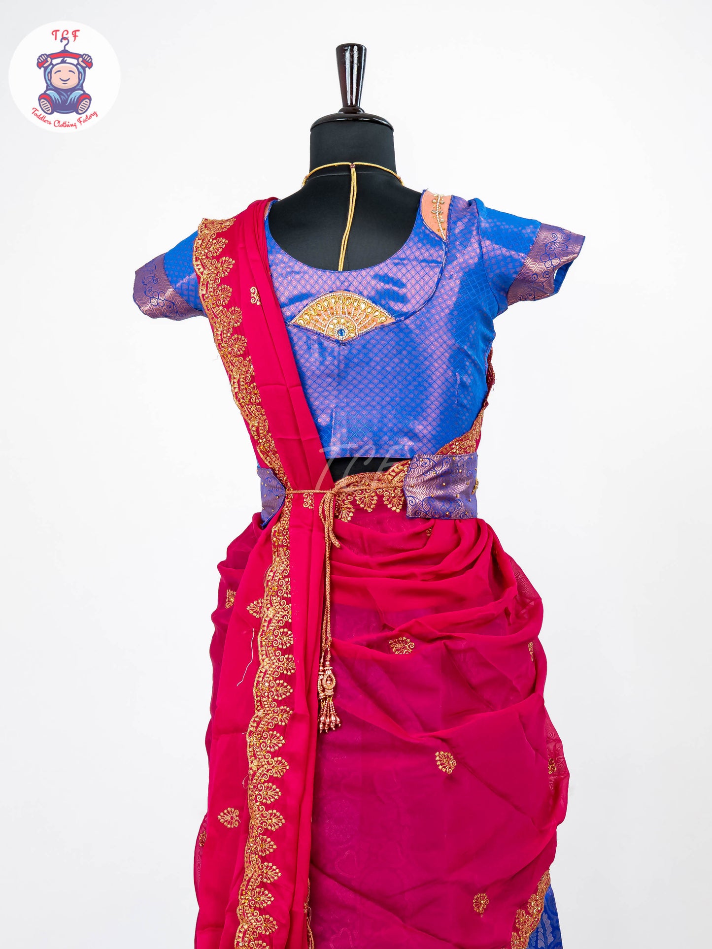 Blue & Pink - Readymade Half Saree