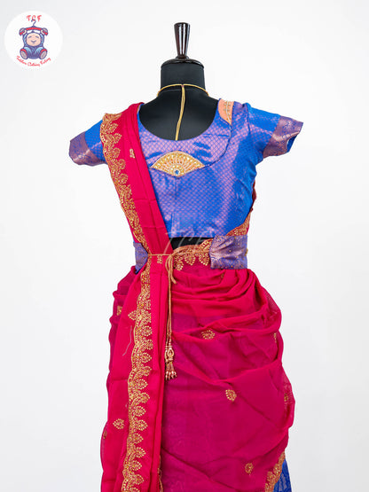 Blue & Pink - Readymade Half Saree