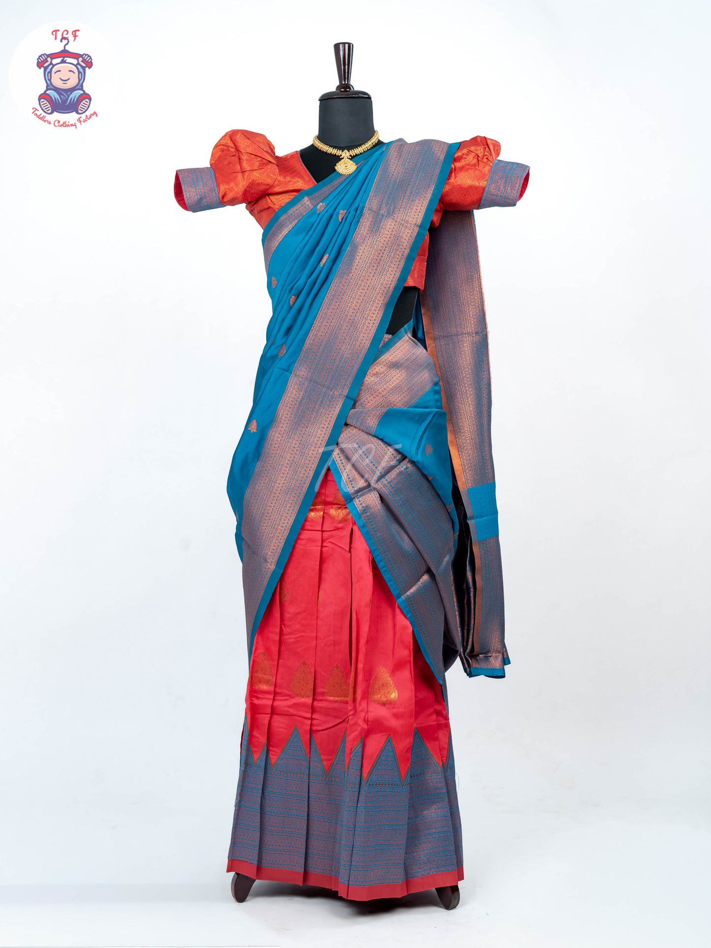 Peacock Green & Orange - Readymade Half Saree