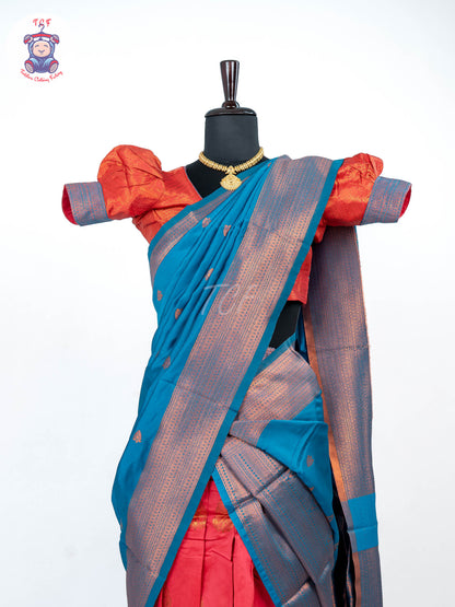 Peacock Green & Orange - Readymade Half Saree