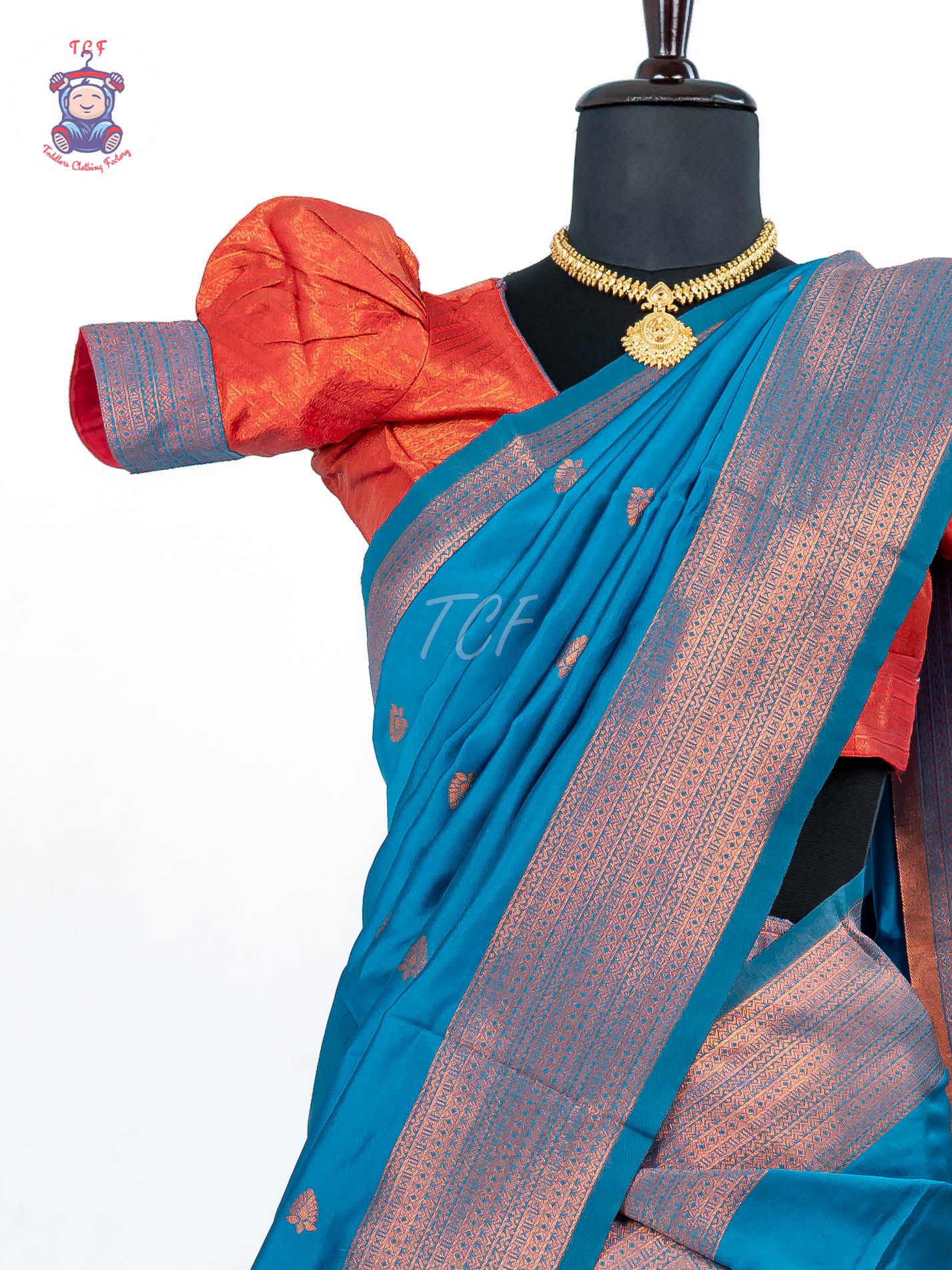 Peacock Green & Orange - Readymade Half Saree