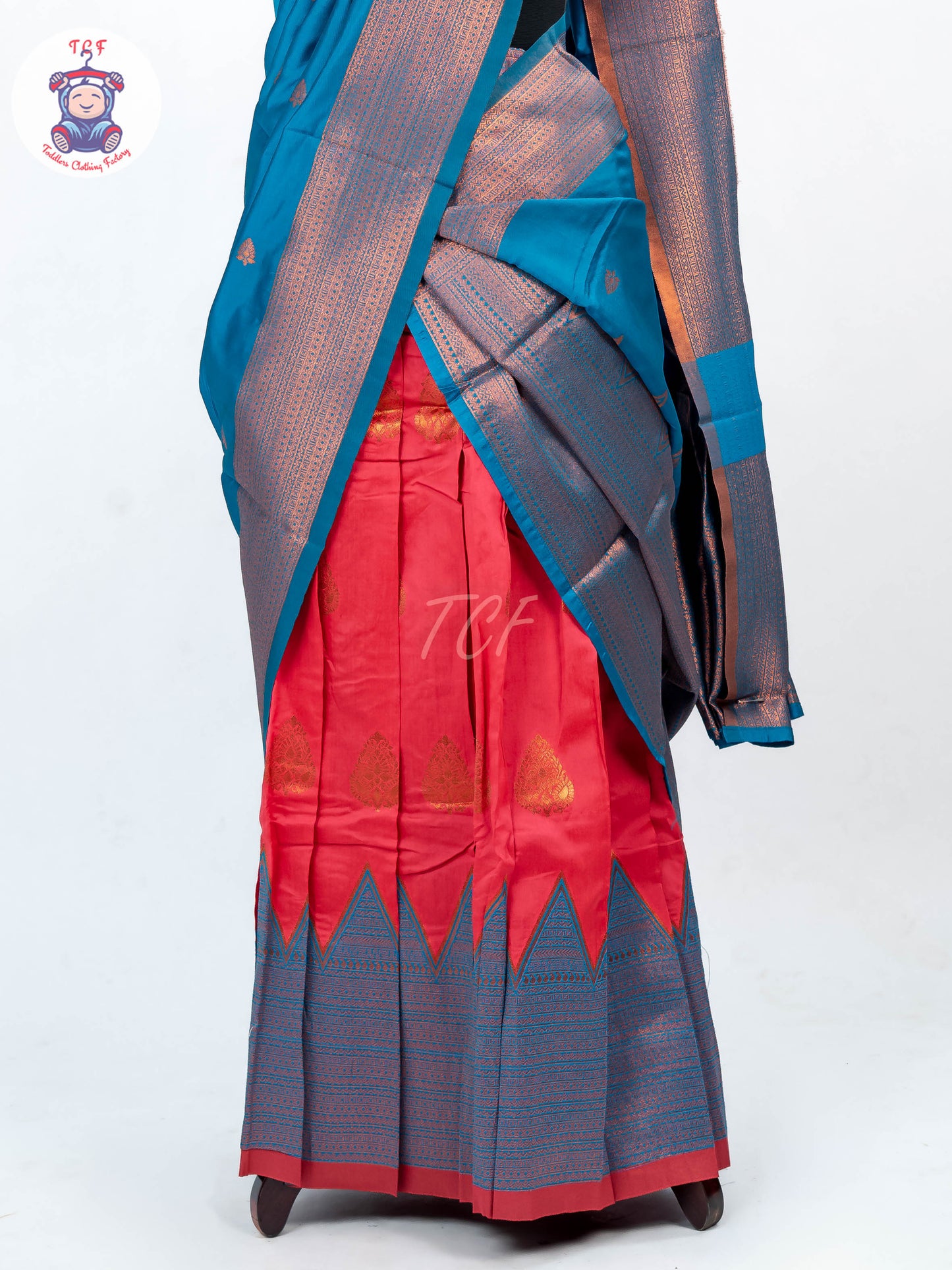 Peacock Green & Orange - Readymade Half Saree