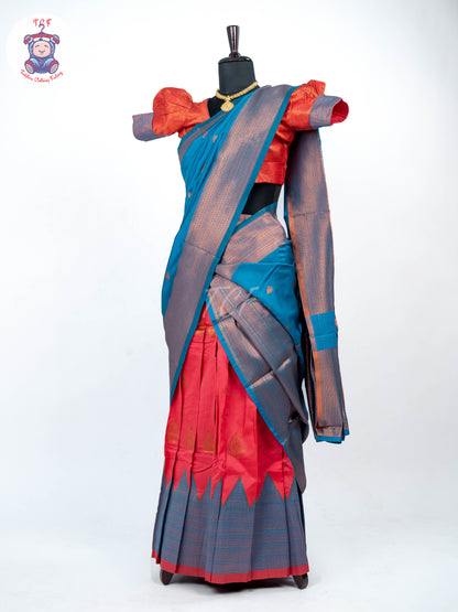 Peacock Green & Orange - Readymade Half Saree