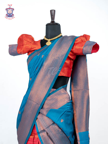 Peacock Green & Orange - Readymade Half Saree