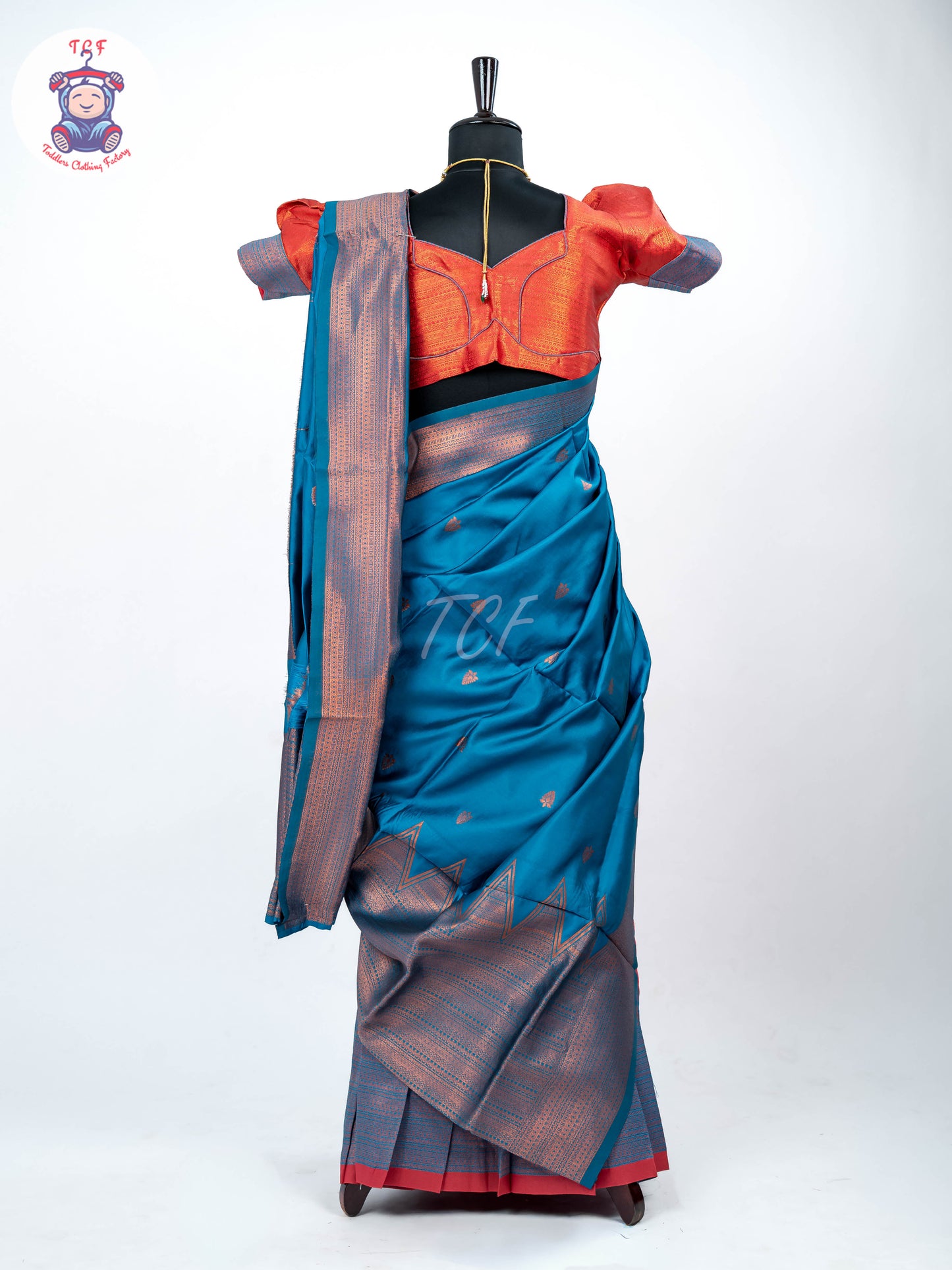 Peacock Green & Orange - Readymade Half Saree