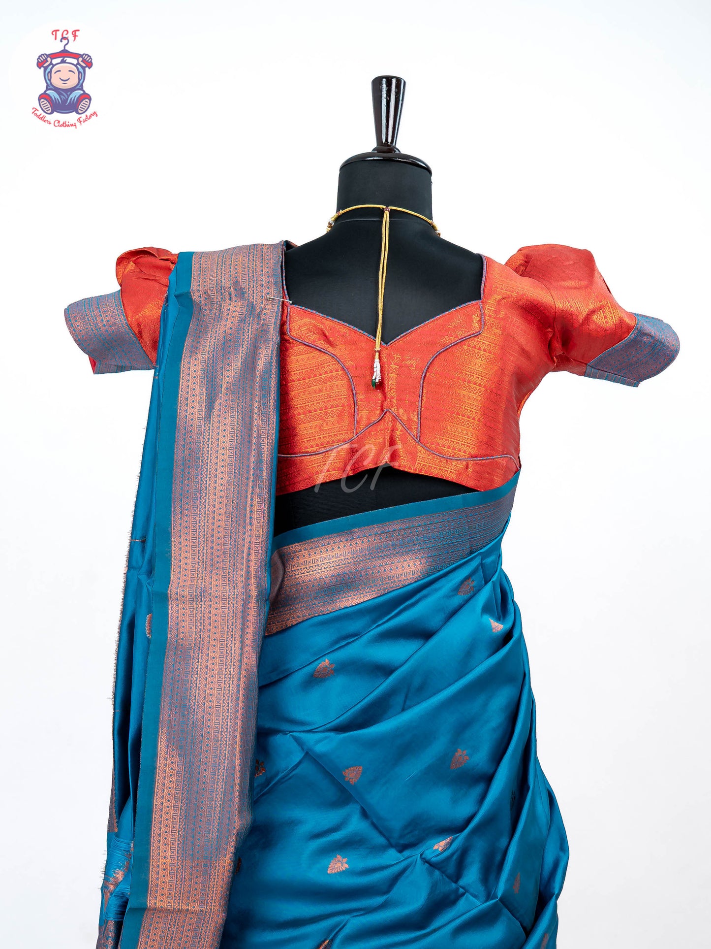 Peacock Green & Orange - Readymade Half Saree