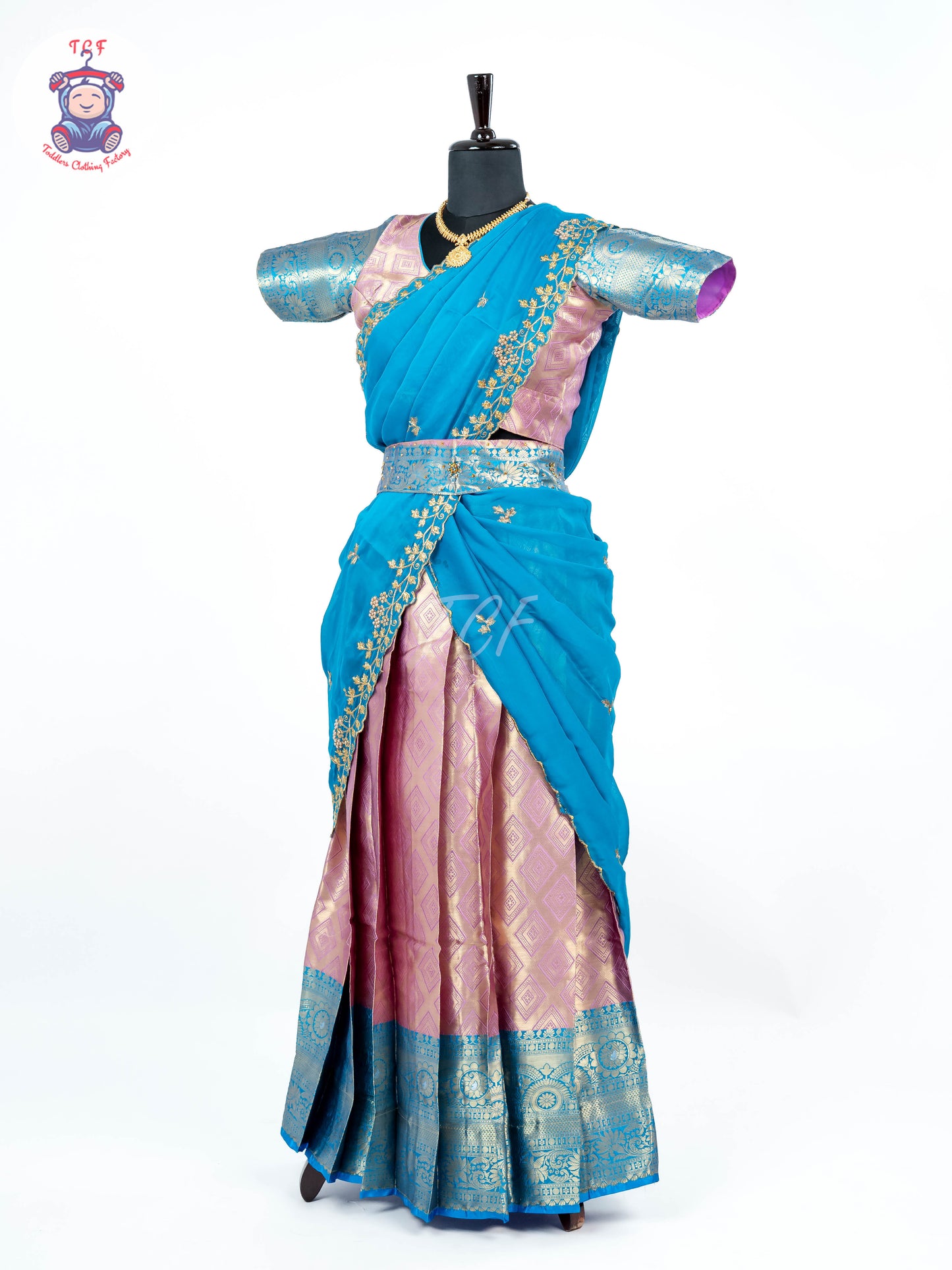 Sky Blue & Gold -  Adult Readymade Half Saree