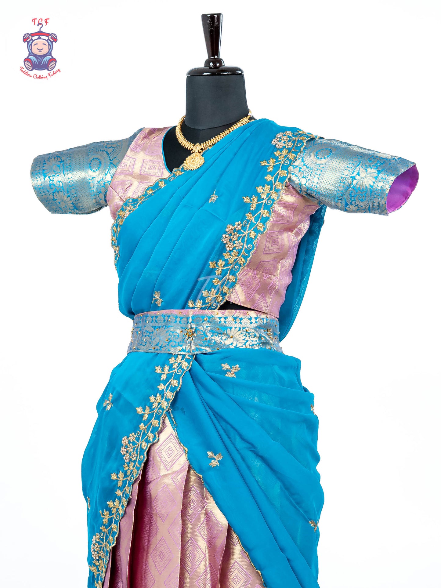 Sky Blue & Gold -  Adult Readymade Half Saree
